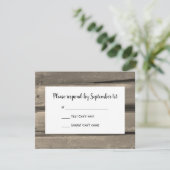 Rustic Country Barn Wood Wedding RSVP Card Karte (Stehend Vorderseite)