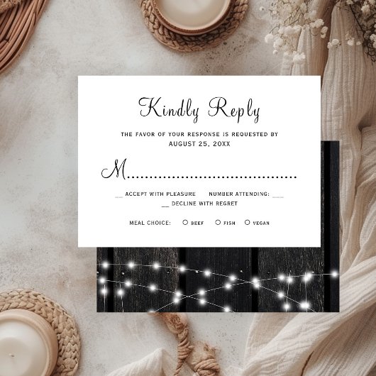 Rustic country barn wood wedding RSVP karte