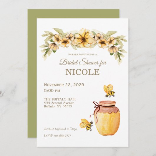 Rustic Country Bee Honey Bridal Dusche Einladung (Vorne/Hinten)