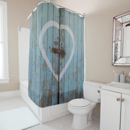 Rustic Country Blue Barn Door Herz Duschvorhang (Beispiel)