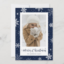 Rustic Country Blue Burlap Foto Weihnachtskarten Feiertagskarte