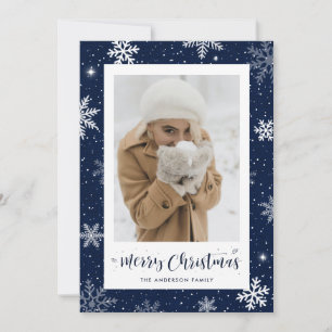 Rustic Country Blue Burlap Foto Weihnachtskarten Feiertagskarte