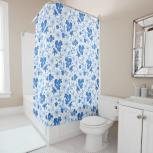 Rustic Country Blue Floral Botanic Duschvorhang