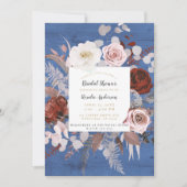 Rustic Country Blue Wood Floral Bloom Bridal Showe Einladung (Vorderseite)
