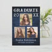 Rustic Country Blue Wood Plank 3 Foto Abschluss Ankündigung (Stehend Vorderseite)