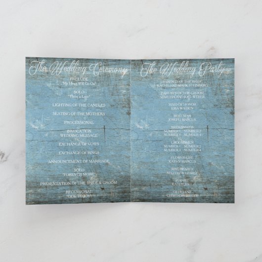 Rustic Country Blue Wood Wedding Program Programm (Innenseite)