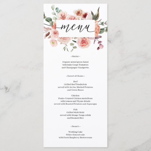Rustic Country Boho Wedding Brautparty Menu Menükarte (Vorderseite)