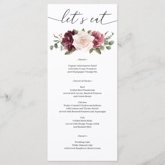 Rustic Country Boho Wedding Brautparty Menu Menükarte (Vorderseite)