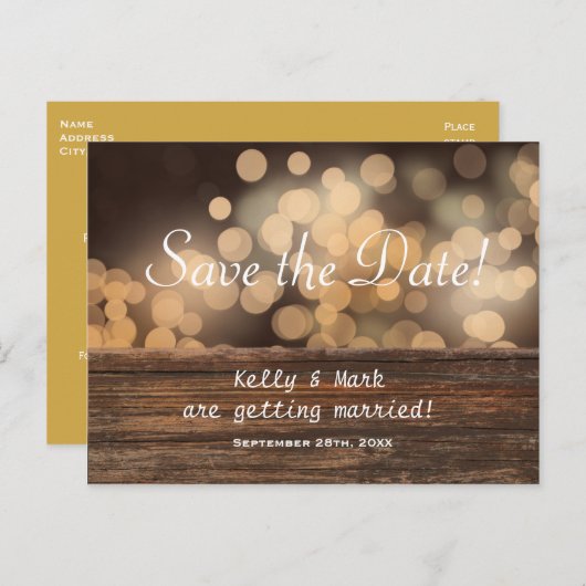 Rustic Country Bokeh Lights Rett Datum Postkarte (Vorne/Hinten)