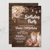 Rustic Country Boots Cowgirl Floral Geburtstag Einladung (Vorne/Hinten)