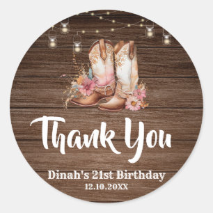 Rustic Country Boots Cowgirl Geburtstag Vielen Dan Runder Aufkleber