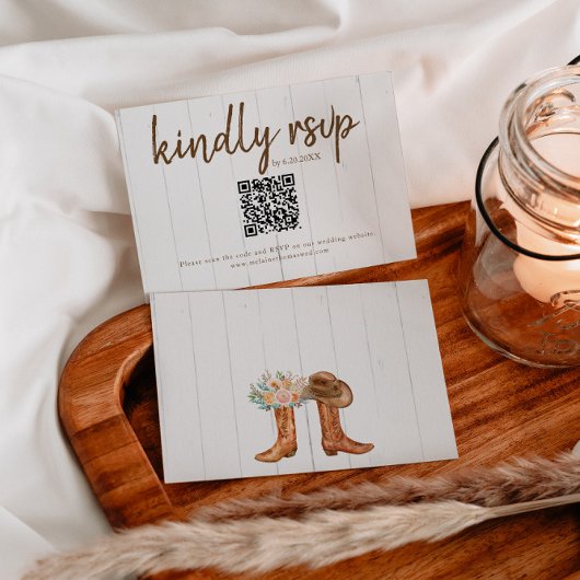 Rustic Country Boots RSVP Card mit QR Code Begleitkarte