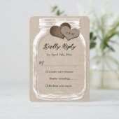 Rustic Country Burlap Heart Mason Jar Wedding RSVP Karte (Stehend Vorderseite)
