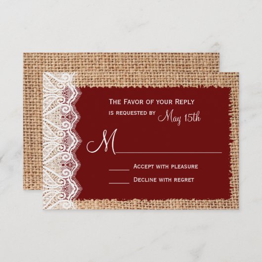 Rustic Country Burlap Lace Red Wedding RSVP (Vorne/Hinten)