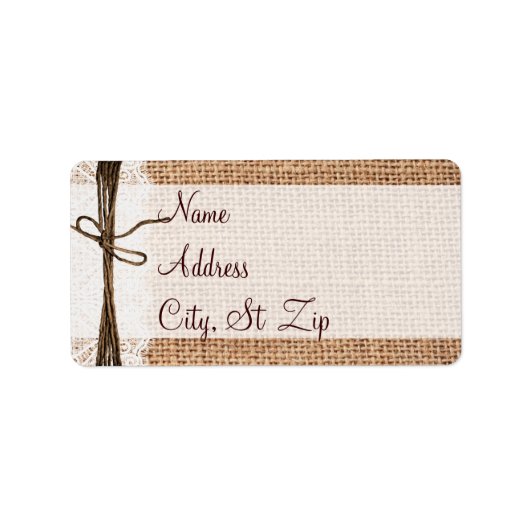 Rustic Country Burlap Lace Twine Address Labels Adressaufkleber (Vorne)
