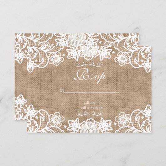 Rustic Country Burlap Lace Wedding RSVP (Vorne/Hinten)
