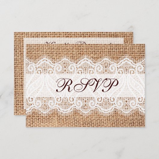Rustic Country Burlap Lace Wedding RSVP Cards (Vorne/Hinten)