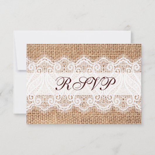 Rustic Country Burlap Lace Wedding RSVP Cards Karte (Vorderseite)