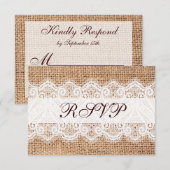 Rustic Country Burlap Lace Wedding RSVP Cards Karte (Vorne/Hinten)