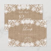 Rustic Country Burlap Lace Wedding RSVP Karte (Vorne/Hinten)