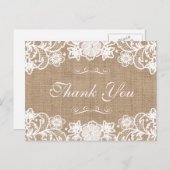 Rustic Country Burlap Lace Wedding Vielen Dank Postkarte (Vorne/Hinten)