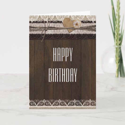 Rustic Country Burlap Lace & Wood Fold Card Karte (Vorderseite)