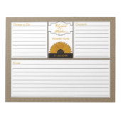 .Rustic Country Burlap Sonnenblumen Hochzeitsplane Notizblock (Vorderseite)