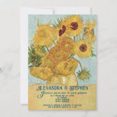 Rustic Country Burlap Van Gogh Sunflowers Wedding Einladung (Vorderseite)