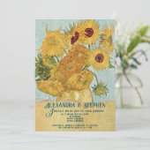 Rustic Country Burlap Van Gogh Sunflowers Wedding Einladung (Stehend Vorderseite)