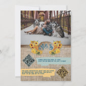 Rustic Country Burlap Van Gogh Sunflowers Wedding Einladung (Rückseite)