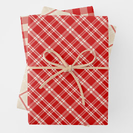 Rustic Country Chic Cream & Red Mixed Plaid Geschenkpapier Set