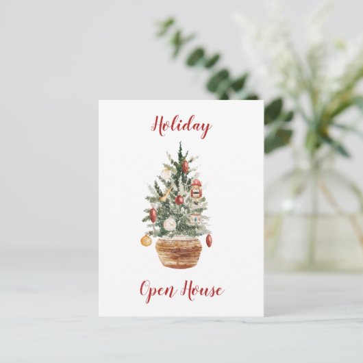 Rustic Country Christmas Tree Open House Party Postkarte (Stehend Vorderseite)