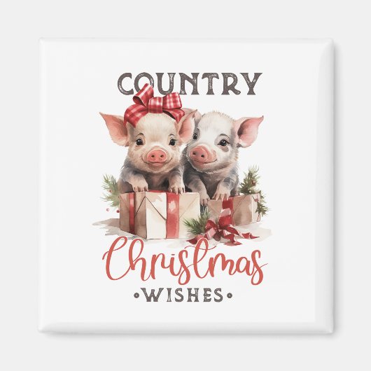 Rustic Country Christmas Wishes Cute Pig Magnet (Vorne)