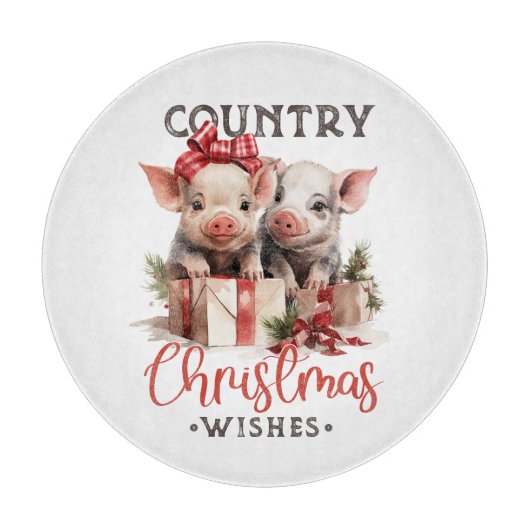 Rustic Country Christmas Wishes Cute Pig Schneidebrett (Vorderseite)