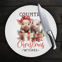 Rustic Country Christmas Wishes Cute Pig Schneidebrett