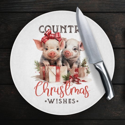 Rustic Country Christmas Wishes Cute Pig Schneidebrett