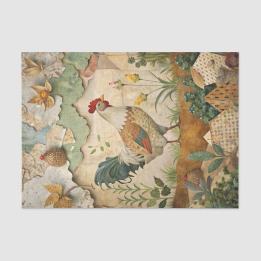 Rustic Country Collage with Chicken Crafting  Seidenpapier (Vorderseite)