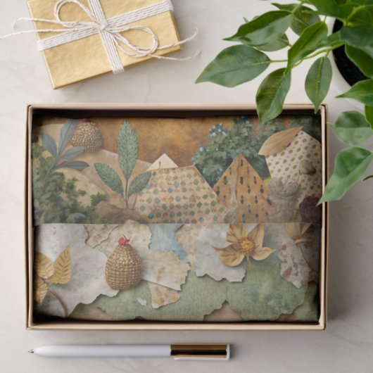Rustic Country Collage with Chicken Crafting  Seidenpapier (Geschenk)