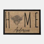 Rustic Country Cool Cow Faux Burlap Family Name Fußmatte (Vorderseite)