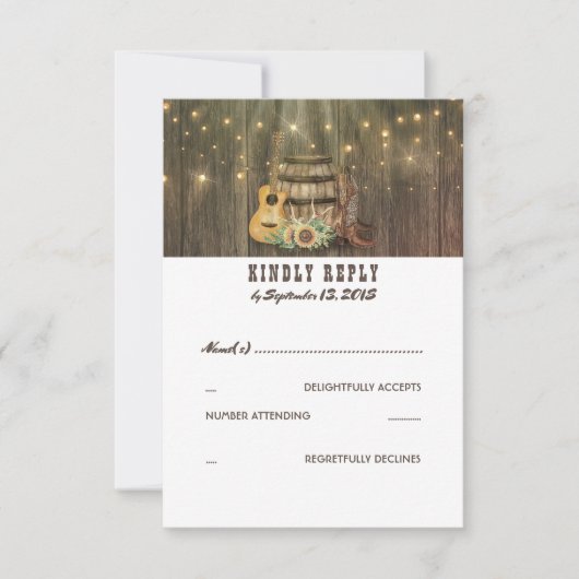 Rustic Country Cowboy Boots Wedding RSVP Karte (Vorderseite)