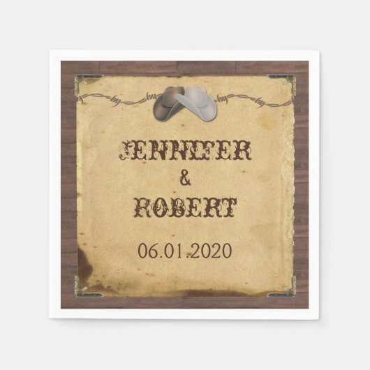 Rustic Country Cowboy Hats Wedkin Napkin Serviette (Vorderseite)