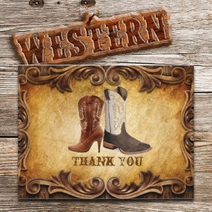 Rustic Country Cowboy Western Wedding danke Postkarte