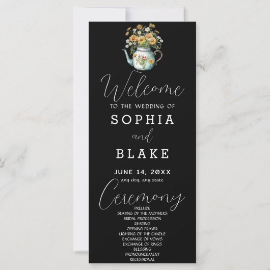 Rustic Country Daisies Black Wedding Program (Vorderseite)