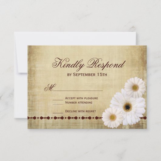 Rustic Country Daisies Vintage Wedding RSVP Cards (Vorderseite)