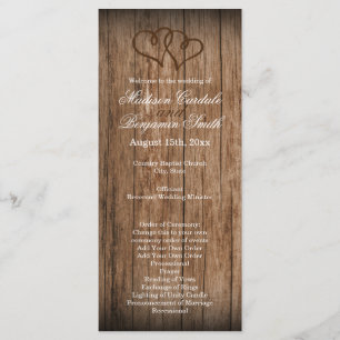 Rustic Country Double Hearts Wood Wedding Programm