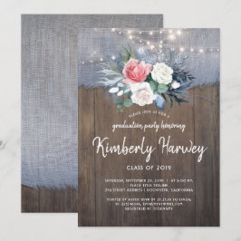 Rustic Country Dusty Blue Floral 2019 Abschluss Einladung