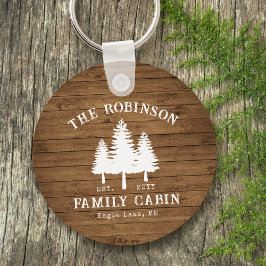 Rustic Country Family Cabin Trees Wood Plank Print Schlüsselanhänger