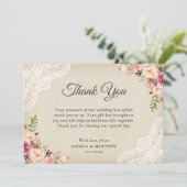 Rustic Country Floral Lace Burlap Vielen Dank Dankeskarte (Stehend Vorderseite)