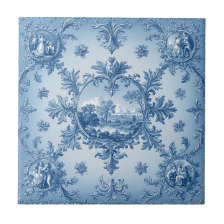Rustic Country Floral Motif Dusty Blue Muted Tones Fliese