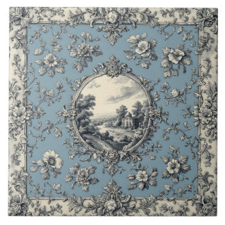 Rustic Country Floral Motifs Mute Tones Distressed Fliese